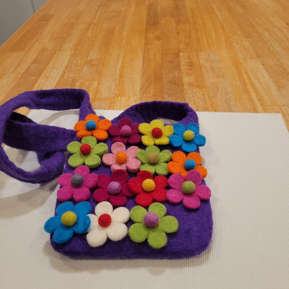 💟EUC~VINTAGE STYLE  WOOL FLORAL SHOULDER BAG - Picture 2 of 9